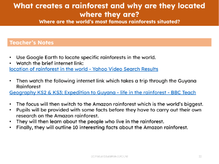 Where are the world's most famous rainforests situated? - Teacher notes