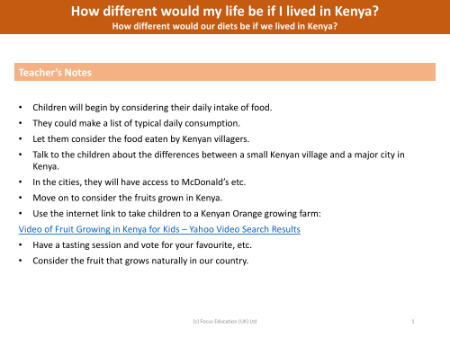 How different would our diets be if we lived in Africa? - Teacher notes