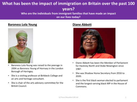 Baroness Lola Young and Diane Abbott - Info sheet