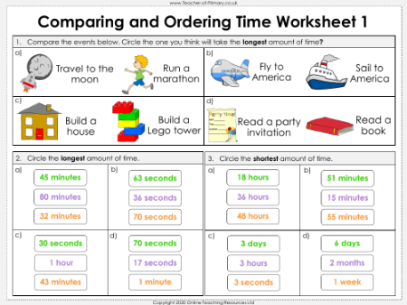 Comparing and Ordering Time - Worksheet