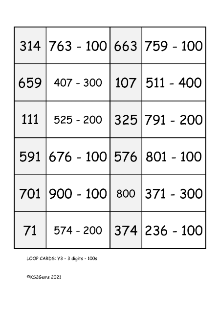 Loop Card Game - Subtract 100s