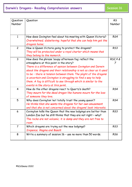 6. Reading Comprehension answers