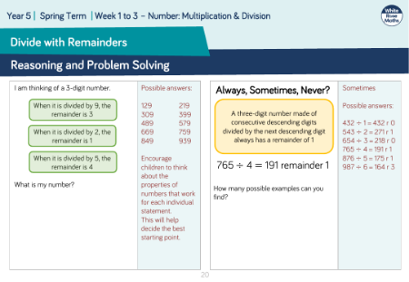 Divide with Remainders: Reasoning and Problem Solving