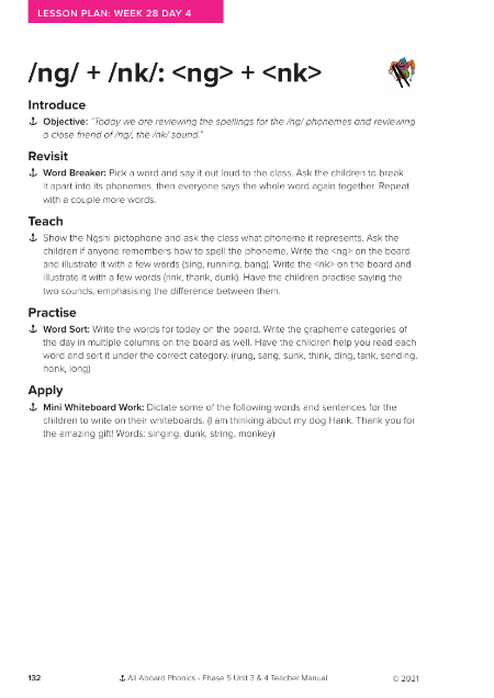 Phonemes "ng, nk" - Lesson plan 