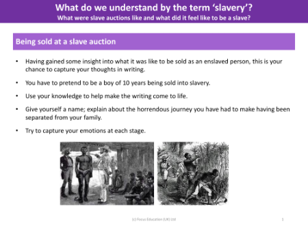 Being sold at a slave auction - Writing Prompt - Year 5
