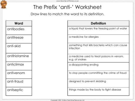 The Prefix 'anti-' - Worksheet
