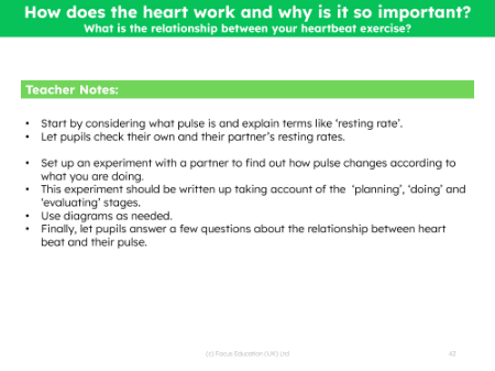What is the relationship between your heartbeat and exercise? - Teacher notes
