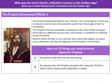 The Prophet Muhammad (PBUH) - Info Pack - Islamic Civilisation - Year 6