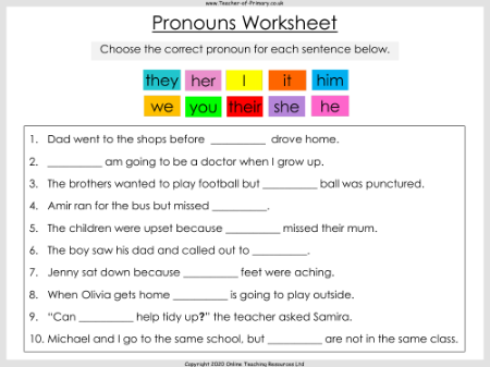 Pronouns - Worksheet
