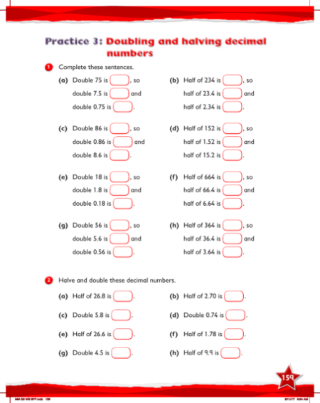 Max Maths, Year 5, Work Book, Doubling and halving decimal numbers