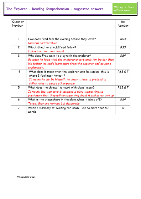 5. Reading Comprehension suggested answers