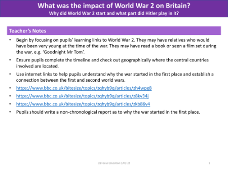 Why did World War 2 start and what part did Hitler have in it? - Teacher notes