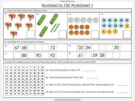 Numbers to 100 - Worksheet
