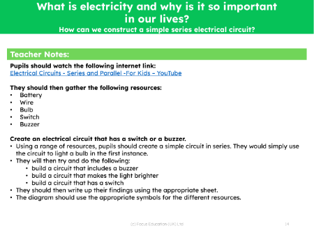 How can we construct a simple series electrical circuit? - Teacher notes
