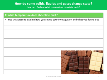At what temperature does chocolate melt? - Worksheet - Year 4