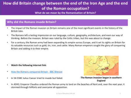 Why did the Romans invade Britain? - Info sheet