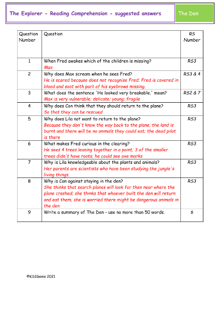 5. Reading Comprehension suggested answers