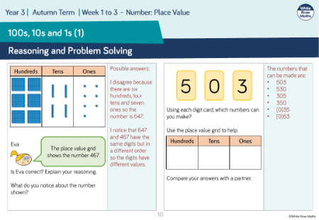 100s, 10s and 1s (1): Reasoning and Problem Solving