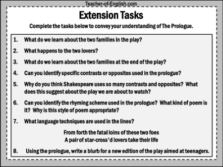 Romeo & Juliet Lesson 5: The Prologue - Extension Task