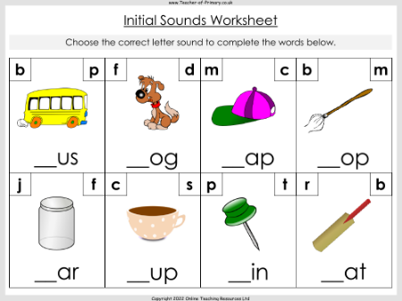 Initial Sounds - Worksheet