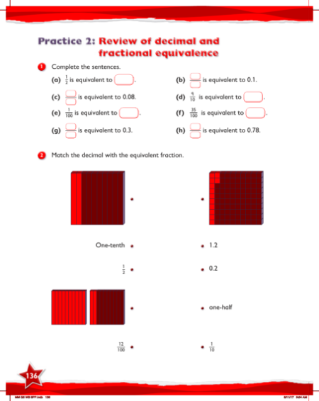 Max Maths, Year 5, Work Book, Review of decimal and fractional equivalence