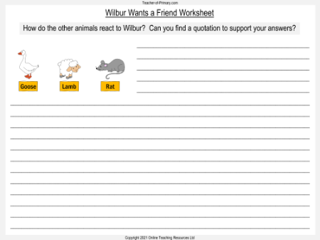 Charlotte's Web - Lesson 4: Wilbur Wants a Friend - Wilbur Wants a Friend Worksheet