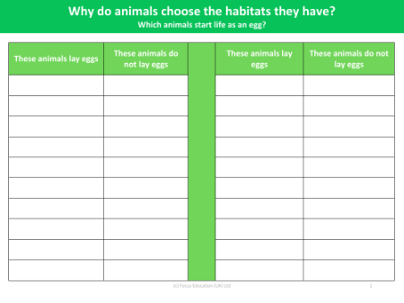 Which animals start their life as an egg? - Worksheet