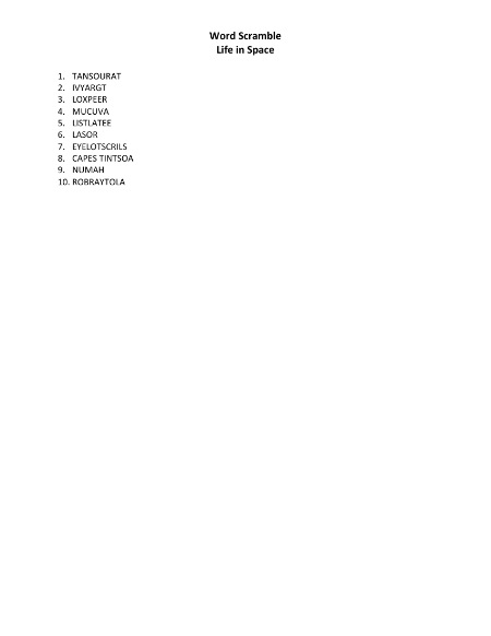 Human Space Exploration - Word Scramble