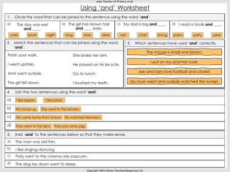 Using 'and' - Worksheet