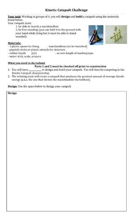 Relationship Between Kinetic Energy, Mass, and Speed - Student Lesson  Outline