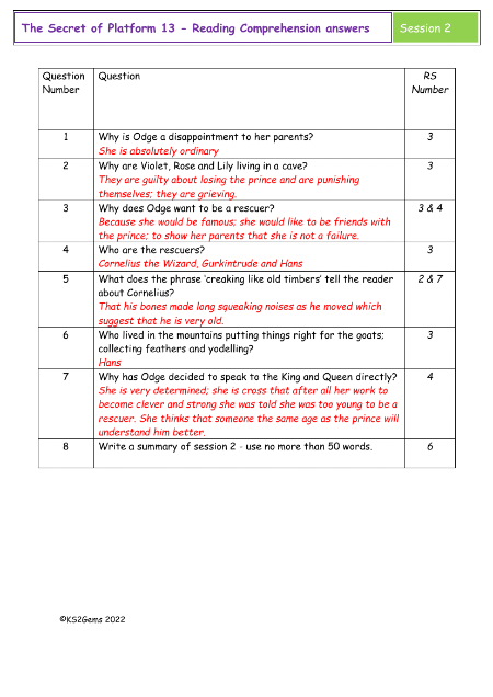 5. Reading Comprehension answers