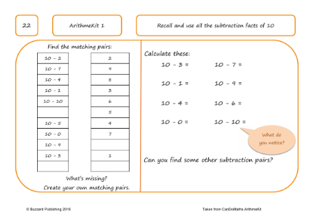 Recall and use all the subtraction facts of 10