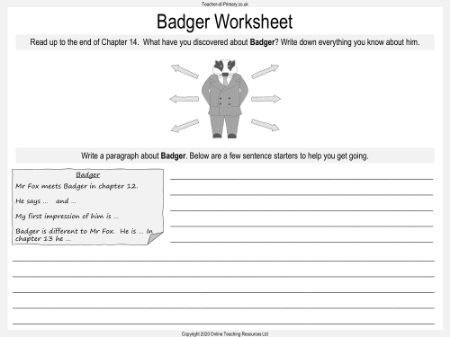 Fantastic Mr Fox - Lesson 8 - Badger Worksheet