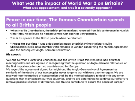 The famous Chamberlain speech - Info sheet
