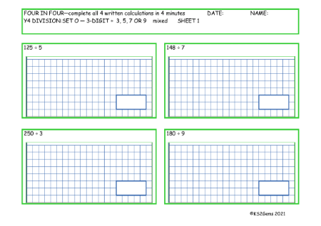  Division Set O  3 digit number - 3, 5, 7 or 9 mixed