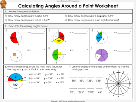 Calculating Angles Around a Point - Worksheet