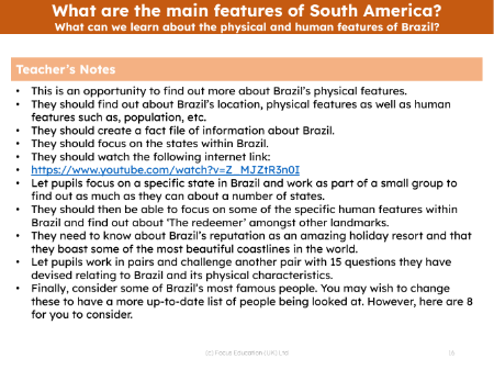 What can we learn about the physical and human features of Brazil? - Teacher notes