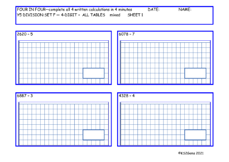 Division Set F 4 digit number -  All Tables mixed