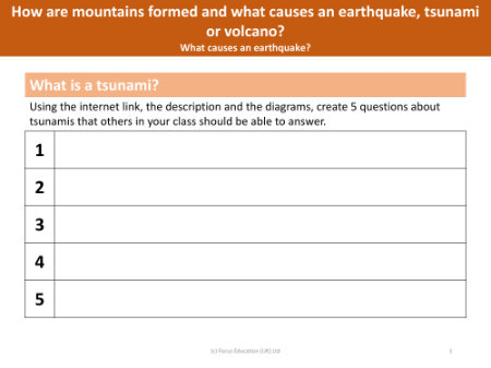 Five questions about Tsunamis - Worksheet