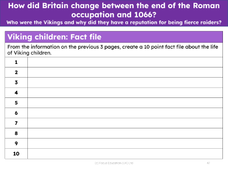 10 facts about Viking children - Worksheet