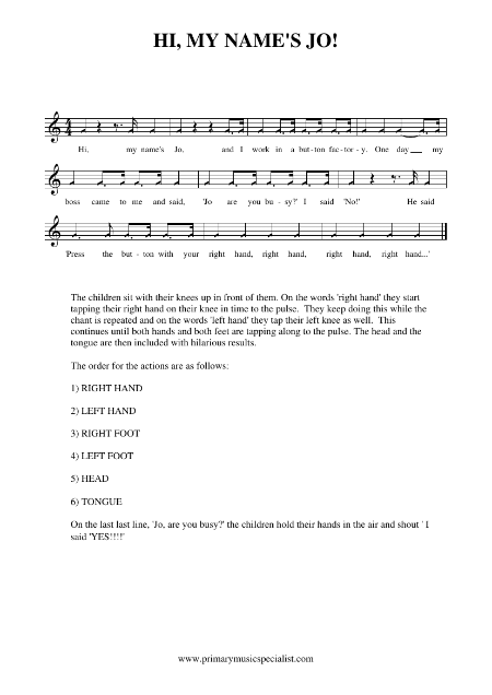 Singing Games Year 3 Notations - Hi, my name's Jo