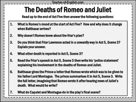 Romeo & Juliet Lesson 31: The Deaths of Romeo and Juliet - Worksheet