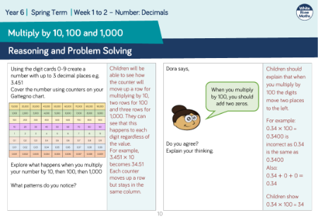 Multiply by 10, 100 and 1,000: Reasoning and Problem Solving