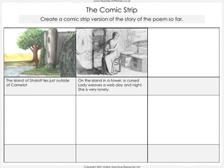 The Lady of Shalott - Lesson 4 - Comic Strip Worksheet