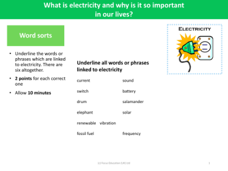 Word sorts - Electricity