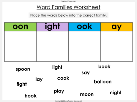 Word Families - Worksheet