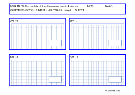 Division Set C 3 digit number -  All Tables mixed
