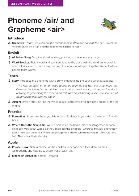 Phoneme "air" and Grapheme "air" - Lesson plan 