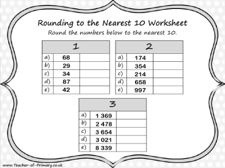 Rounding Whole Numbers - Worksheet