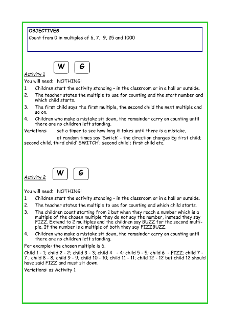 Count in multiples of 6, 7, 8, 25 and 100 worksheet